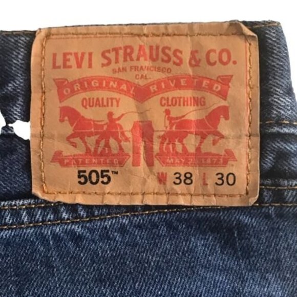 Levis 505 Regular Fit Jeans Mens 38x30 Blue Wash Low Stretch Denim - Picture 8 of 12